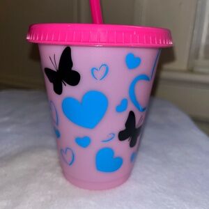Pink Butterfly & Hearts Customized Children's Color Changing Cup